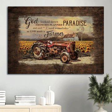 Farm Canvas, Old Red Truck, Sunflower Field, Old Barn Painting Landscape Canvas, Farmhouse Canvas, Farm Gift, Farm Home Decor