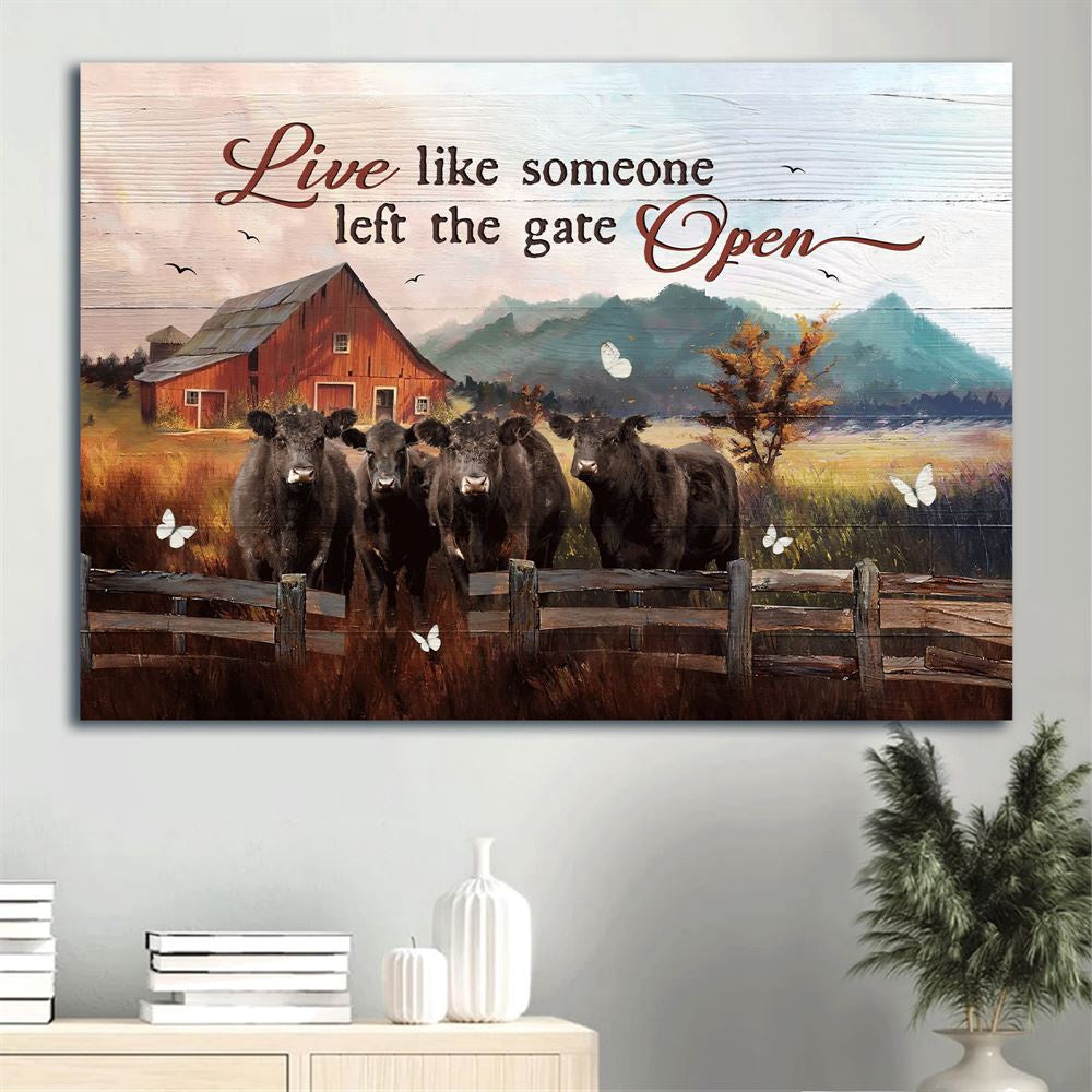 Farm Canvas, Peaceful Farm, Angus Cow, White Butterfly Landscape Canvas, Farmhouse Canvas, Farm Gift, Farm Home Decor