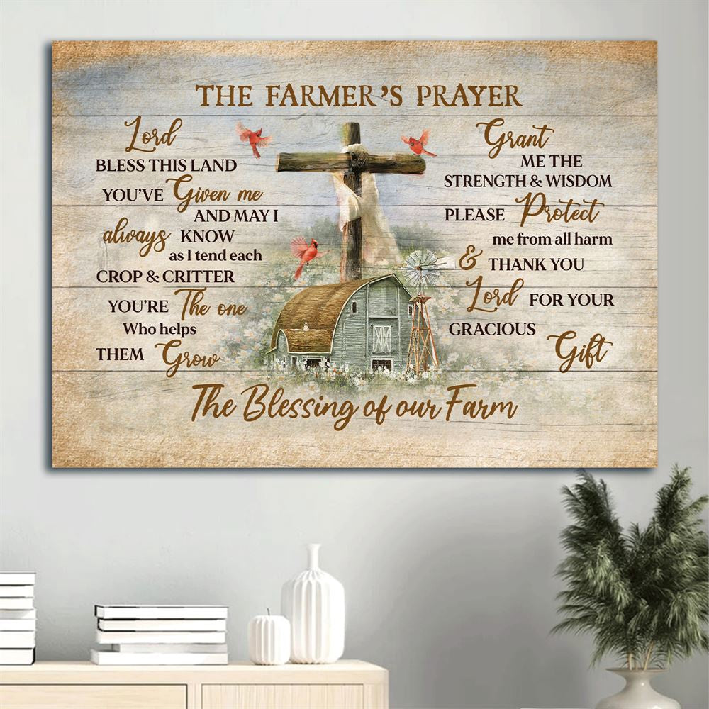 Farm Canvas, Peaceful Farm, Cardinal, Wooden Cross Landscape Canvas, Farmhouse Canvas, Farm Gift, Farm Home Decor