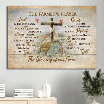 Farm Canvas, Peaceful Farm, Cardinal, Wooden Cross Landscape Canvas, Farmhouse Canvas, Farm Gift, Farm Home Decor
