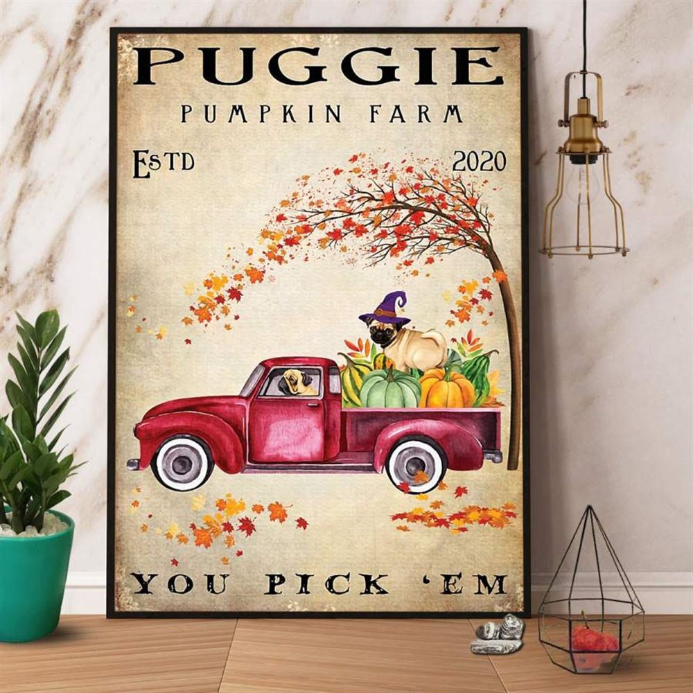 Farm Canvas, Pug Autumn Puggie Pumpkin Farm Halloween Canvas, Farm Wall Art, Farm Art Decor