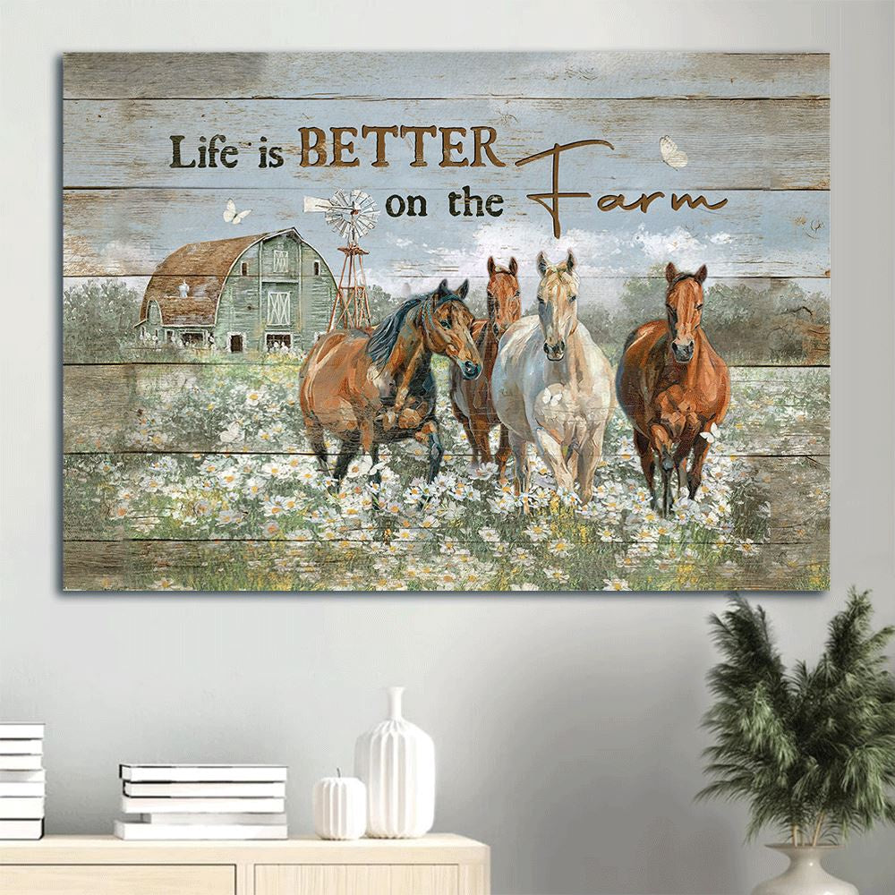 Farm Canvas, Running Horse, Daisy Field, Green House Canvas, Farmhouse Canvas, Farm Gift, Farm Home Decor