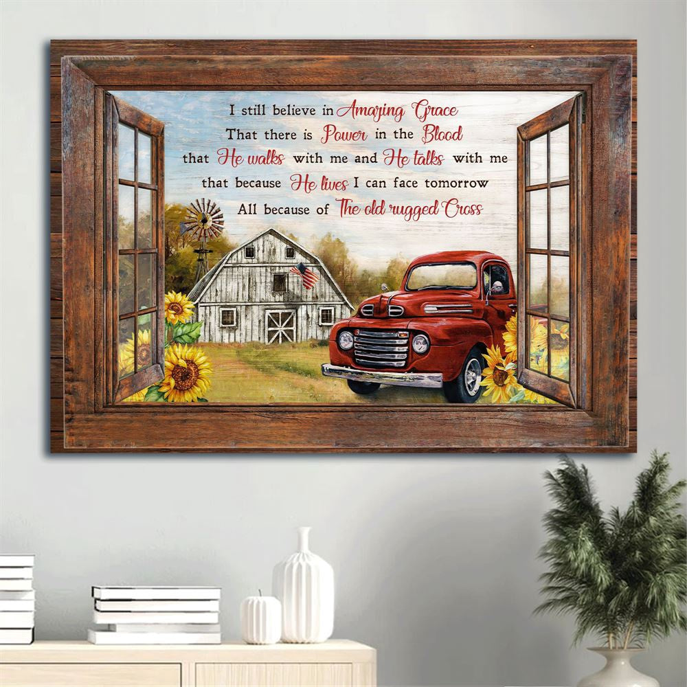 Farm Canvas, Sunflower Farm, Red Ladybug Car, Vintage House, Window Frame Canvas, Farmhouse Canvas, Farm Gift, Farm Home Decor