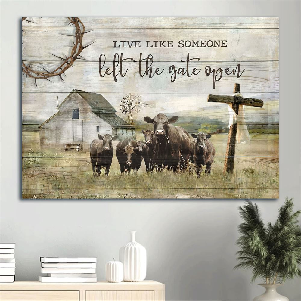 Farm Canvas, Tranquil Farm, Aberdeen Angus, Wooden Cross Canvas, Farmhouse Canvas, Farm Gift, Farm Home Decor