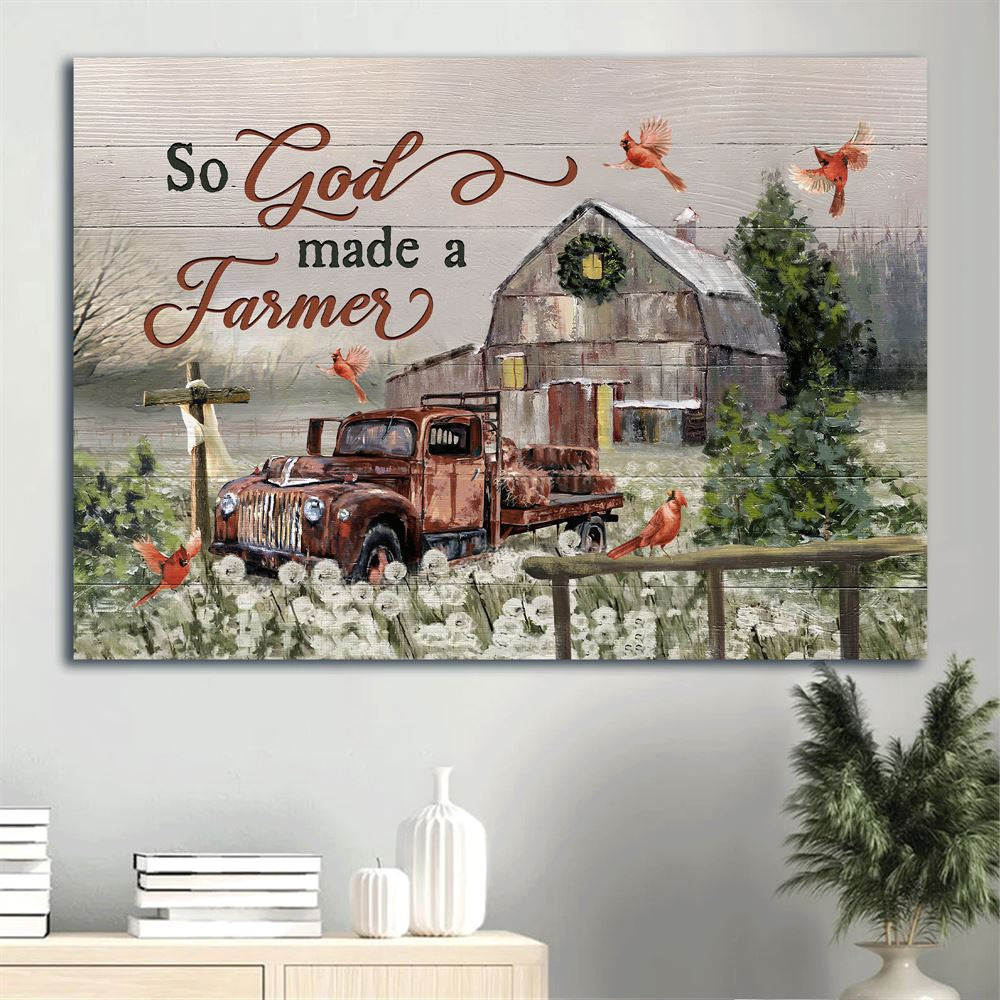 Farm Canvas, Tranquil Farm, Lovely Red Cardinal, Amazing Old Truck, Wooden Cross Canvas, Farmhouse Canvas, Farm Gift, Farm Home Decor