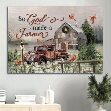 Farm Canvas, Tranquil Farm, Lovely Red Cardinal, Amazing Old Truck, Wooden Cross Canvas, Farmhouse Canvas, Farm Gift, Farm Home Decor