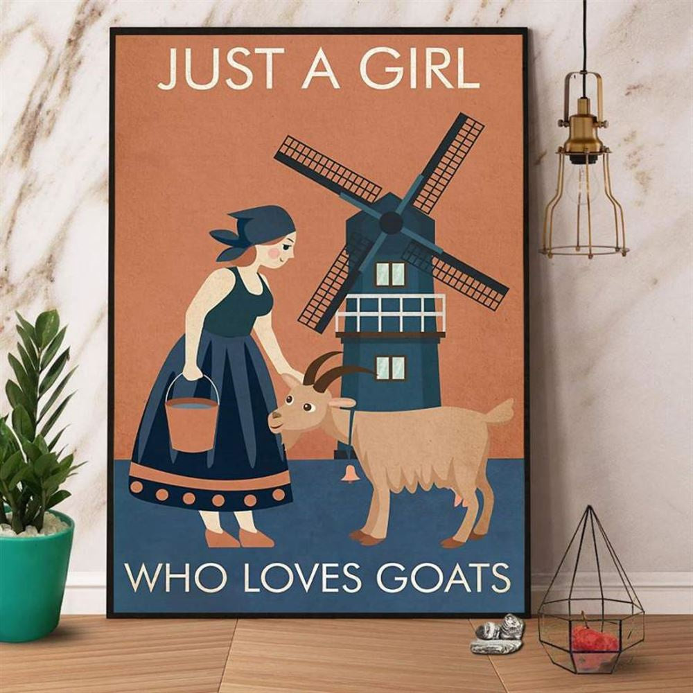 Farm Canvas, Vintage Farm Girl Just A Girl Who Loves Goats Canvas, Farm Wall Art, Farm Art Decor