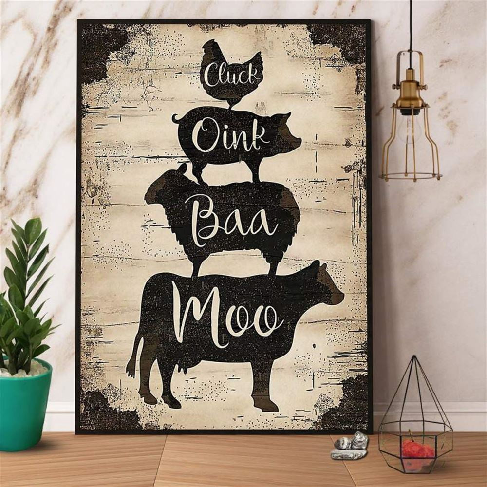 Farm Cattle Cluck Oink Baa Moo Vintage Canvas, Farm Canvas, Farm Art Decor