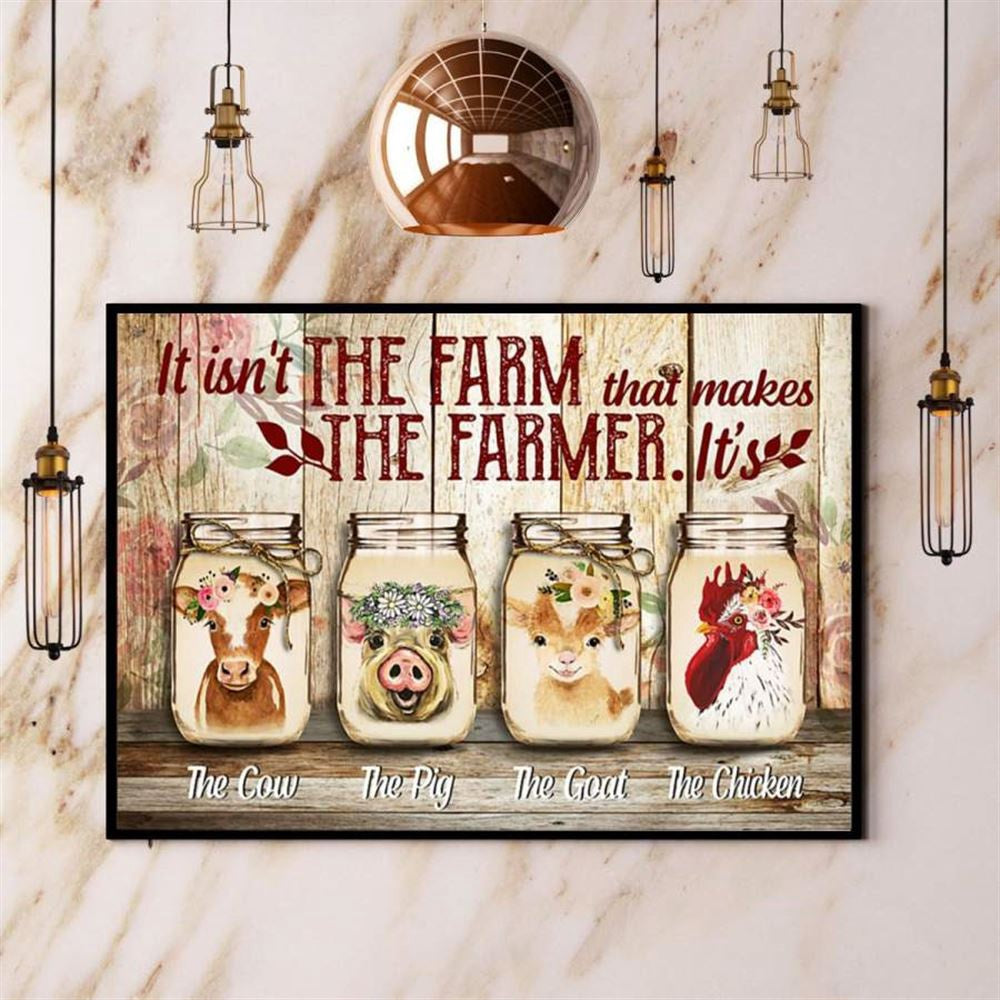 Farm Cattle It Isn'T The Farm That Makes The Farmer Cute Cæ¡ Pig Goat Flowers Wreath Canvas, Farm Canvas, Farm Gift, Farm Home Decor