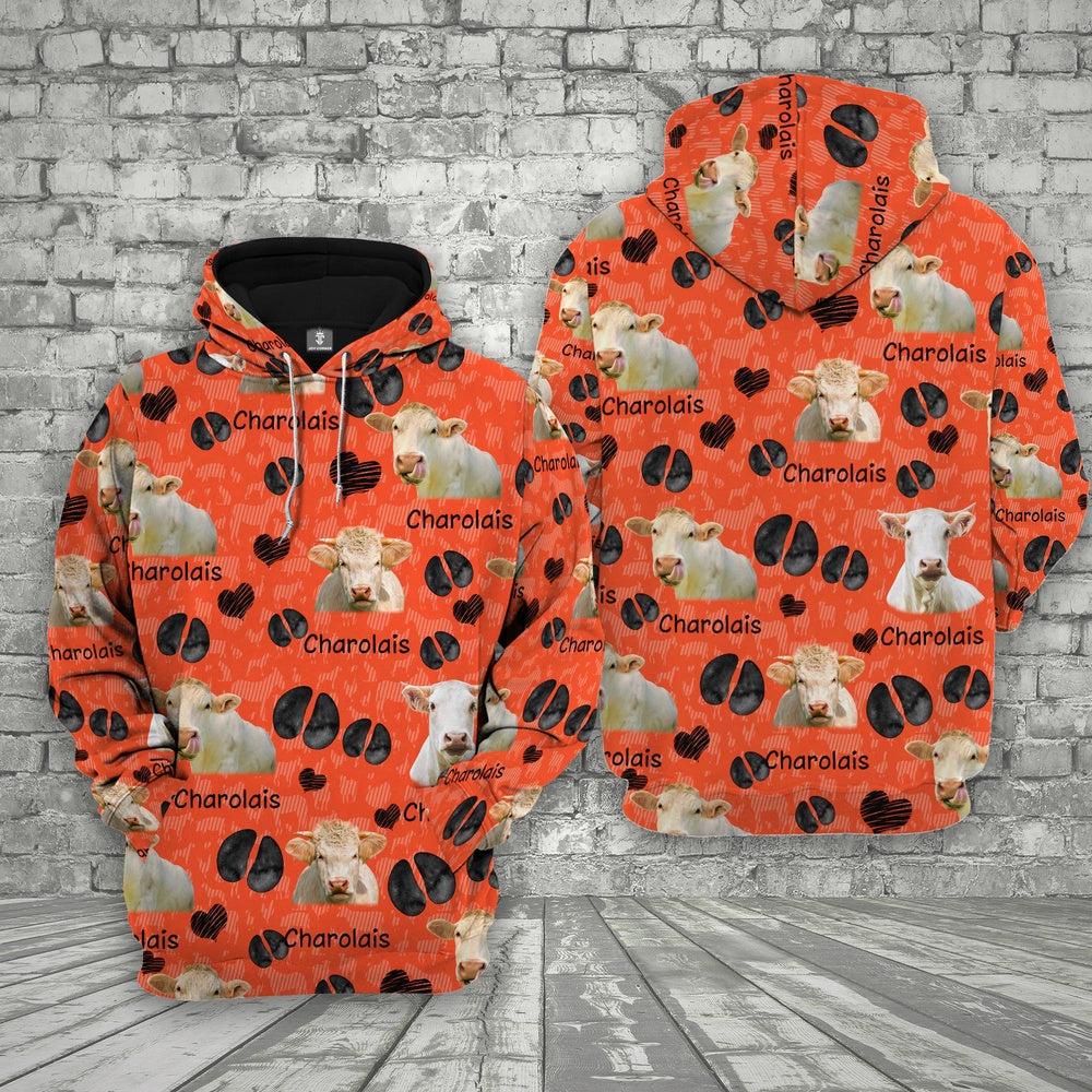 Farm Charolais Cattle Happy Pattern 3D Printed Hoodie, Farmer Hoodie, Farm Themed Shirts, Farm Tee Shirts