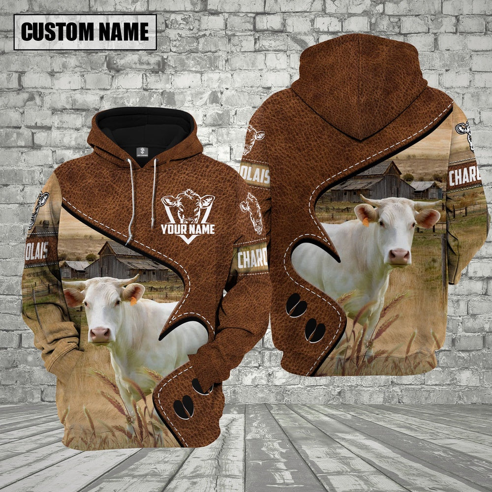 Farm Charolais Heart Shape Custom Name 3D Shirts, Farmer Hoodie, Custom Farm Shirts, Farmer T Shirt