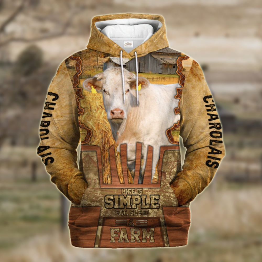 Farm Charolais Life Is Simple A Farm Hoodie, Farmer Hoodie, Farm Themed Shirts, Farm Tee Shirts