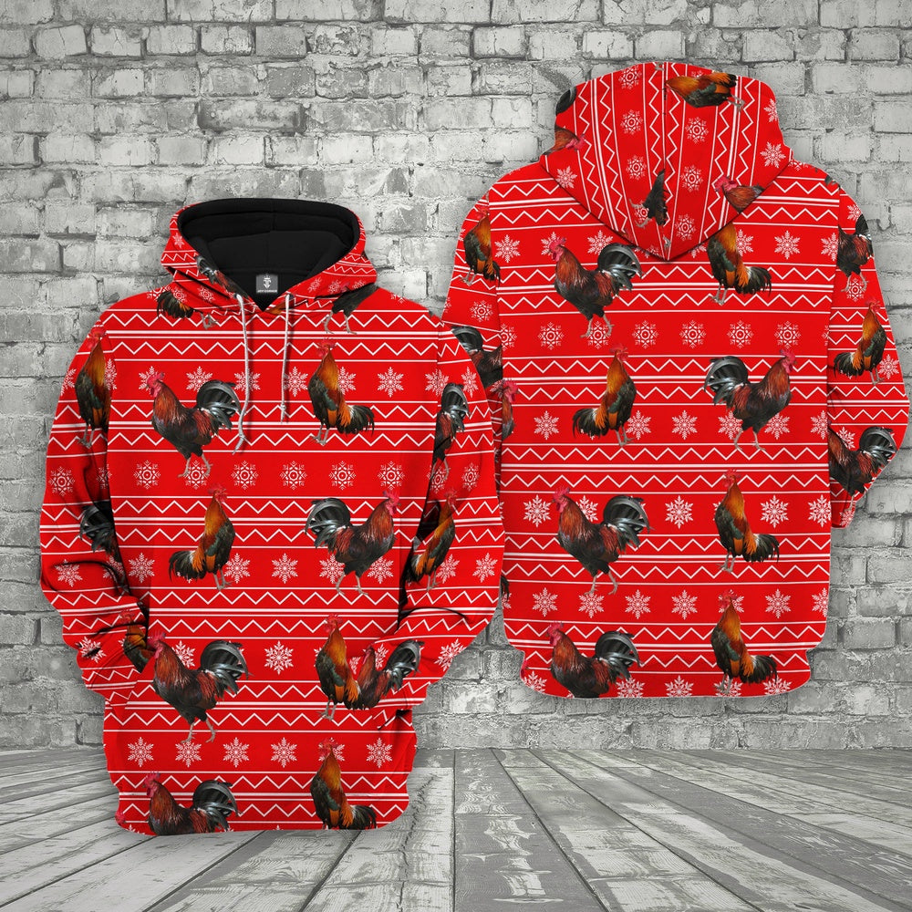 Farm Chicken Christmas Pattern 3D Printed Hoodie, Farmer Hoodie, Farm Themed Shirts, Farm Tee Shirts