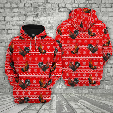 Farm Chicken Christmas Pattern 3D Printed Hoodie, Farmer Hoodie, Farm Themed Shirts, Farm Tee Shirts