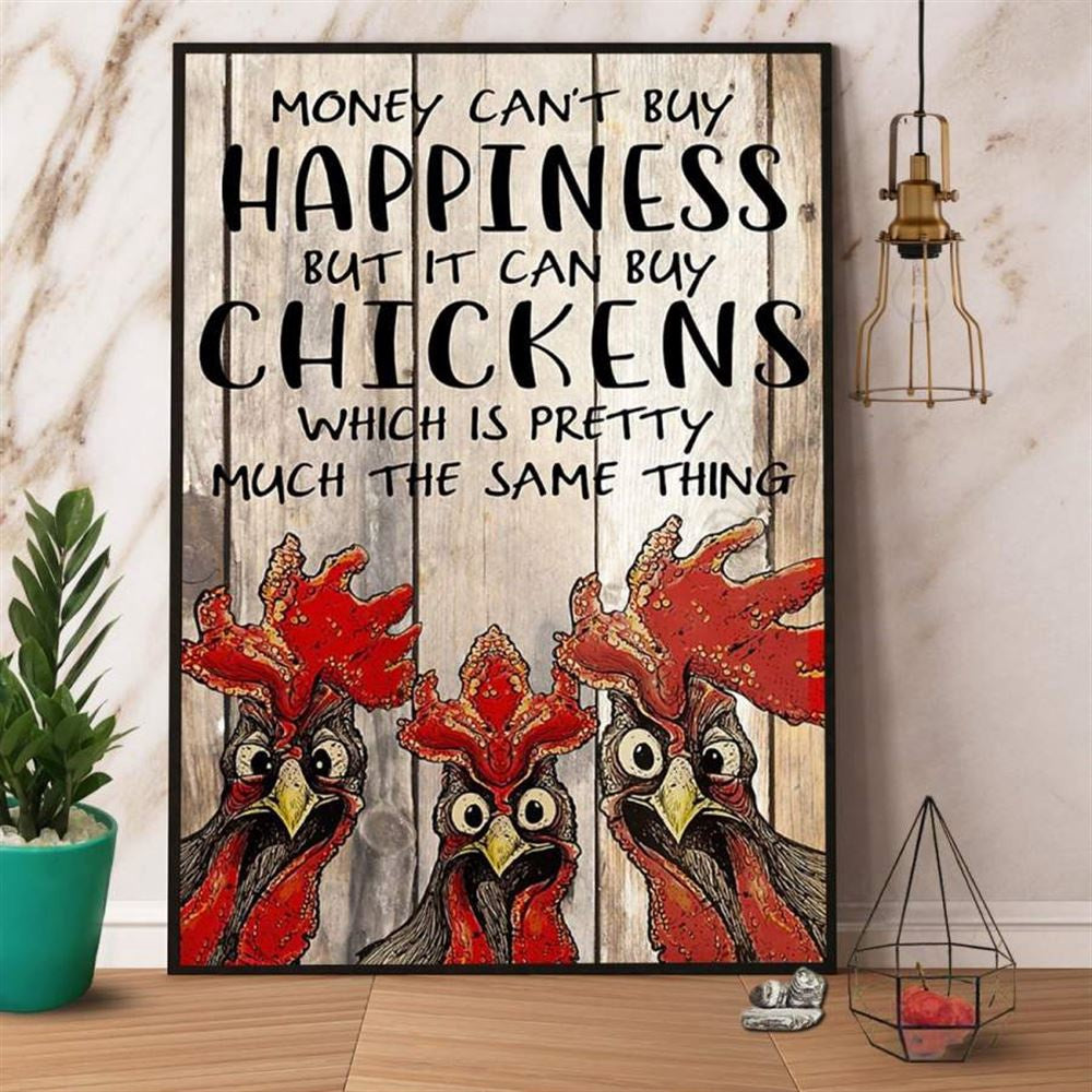 Farm Chicken Money Can'T Buy Happiness Wooden Canvas, Farm Canvas, Farm Art Decor