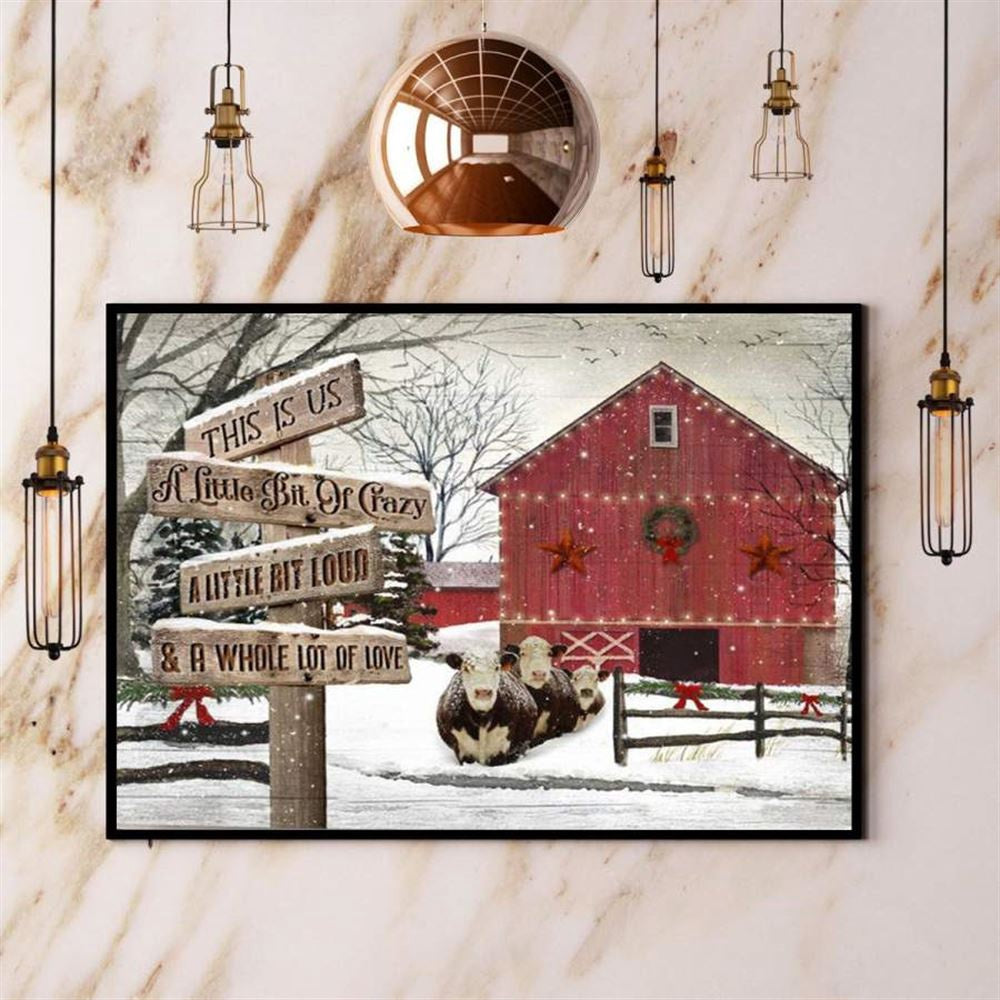 Farm Christmas Farmhouse Winter Season Hereford Cows Whole Lot Of Love Xmas Wreath Snow Canvas