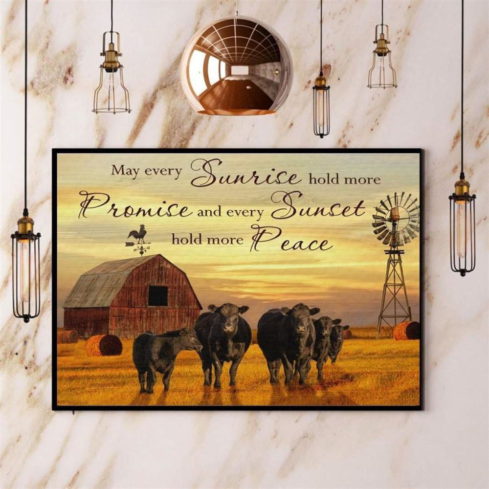 Farm Cow Windmill Sunrise Promise Sunset Peace Poster Family Poster Canvas, Farm Canvas, Farm Gift, Farm Home Decor