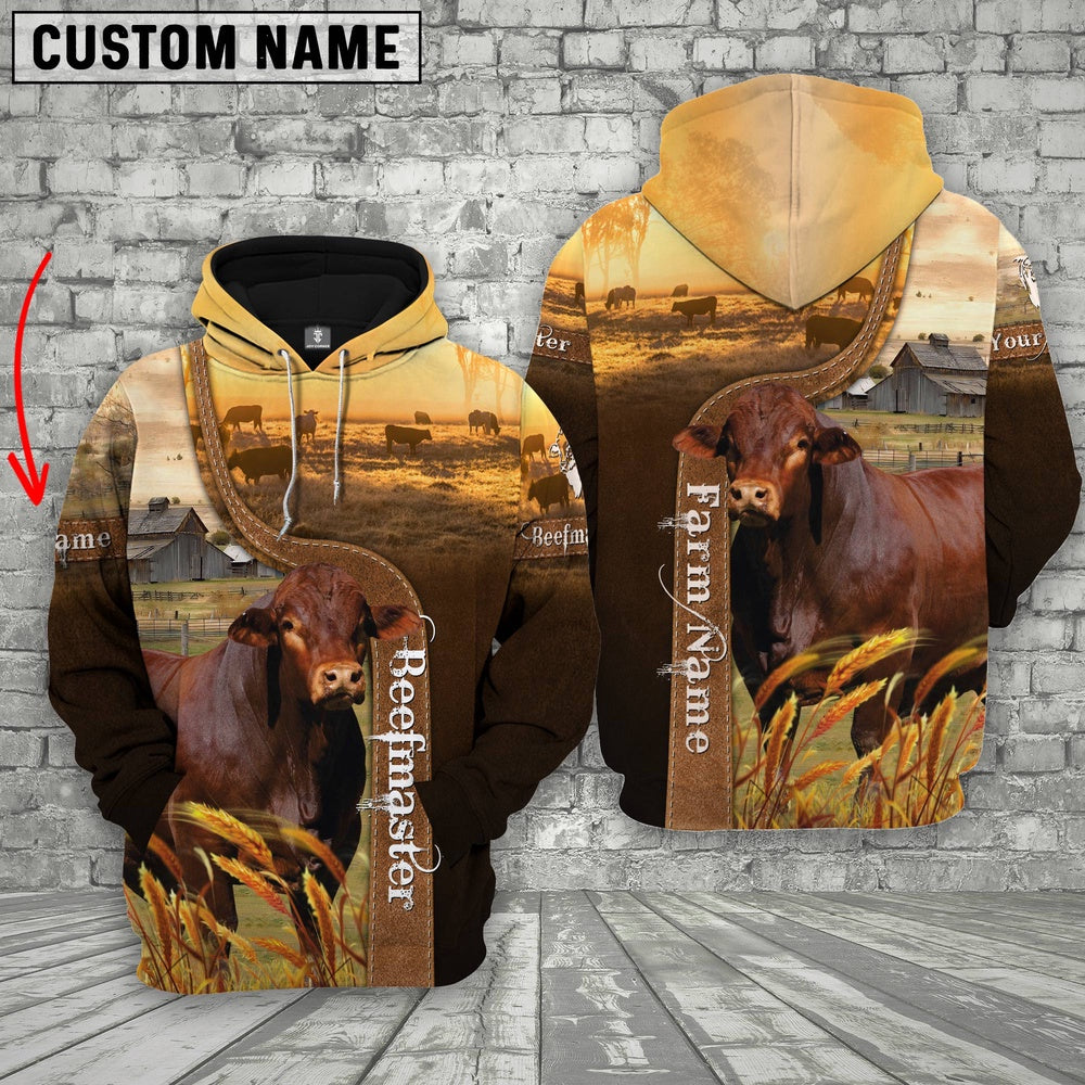Farm Custom Name Beefmaster Brown Gold 3D Printed Hoodie, Farmer Hoodie, Custom Farm Shirts, Farmer T Shirt