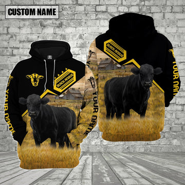 Farm Custom Name Black Angus Black Yellow 3D Printed Hoodie, Farmer Hoodie, Custom Farm Shirts, Farmer T Shirt