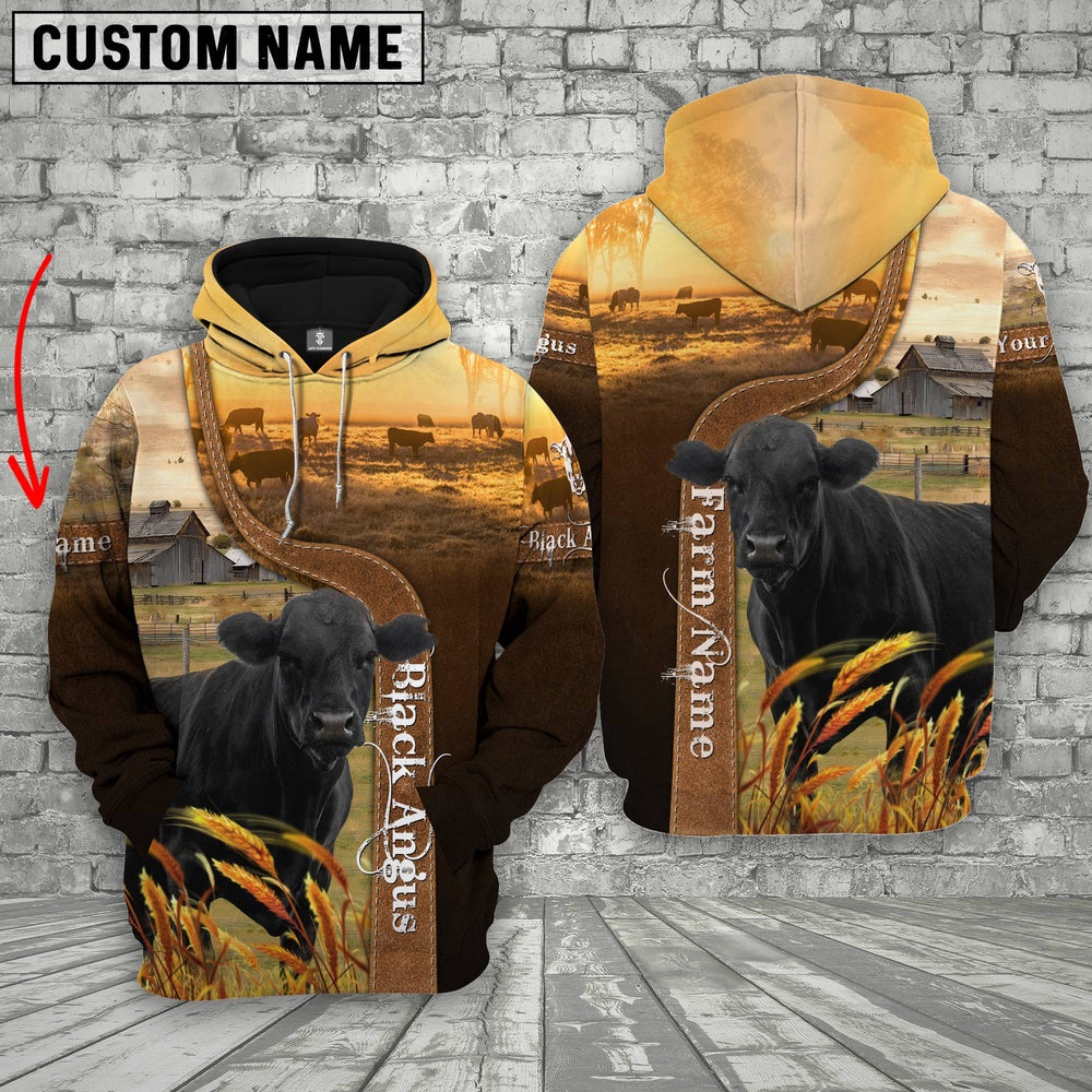 Farm Custom Name Black Angus Brown Gold 3D Printed Hoodie, Farmer Hoodie, Custom Farm Shirts, Farmer T Shirt