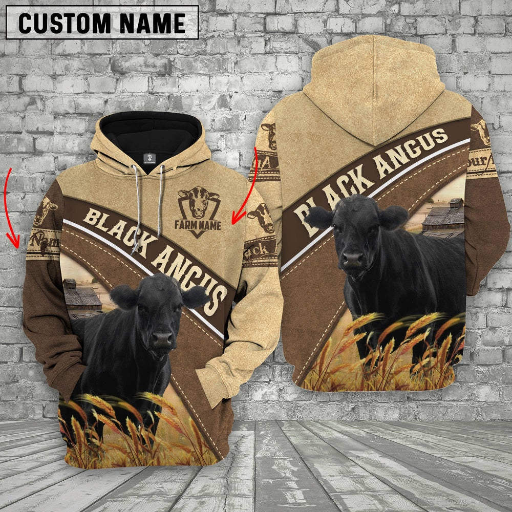 Farm Custom Name Black Angus Cattle 3D Printed Hoodie, Farmer Hoodie, Custom Farm Shirts, Farmer T Shirt