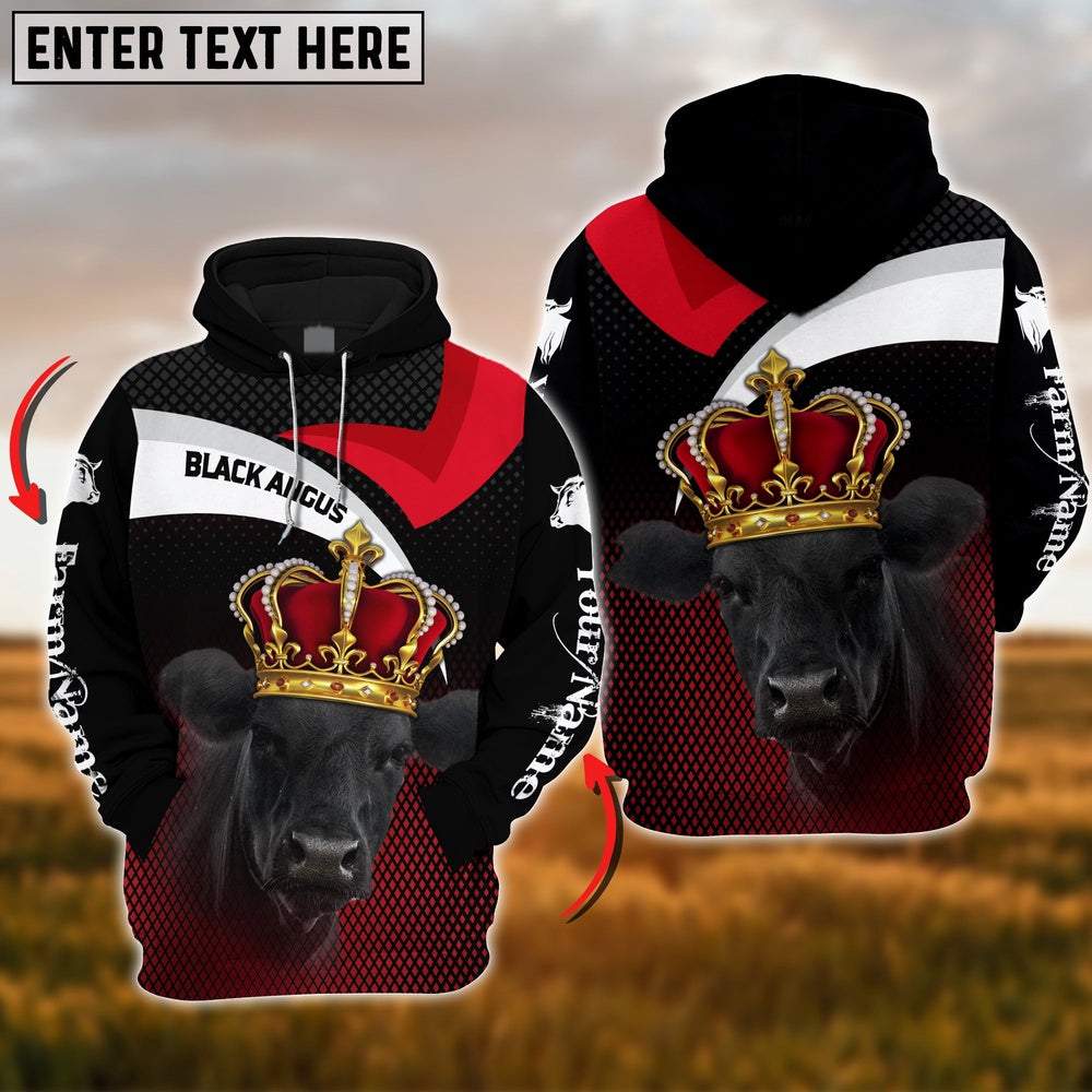 Farm Custom Name Black Angus Wear Crown 3D Printed Hoodie, Farmer Hoodie, Custom Farm Shirts, Farmer T Shirt