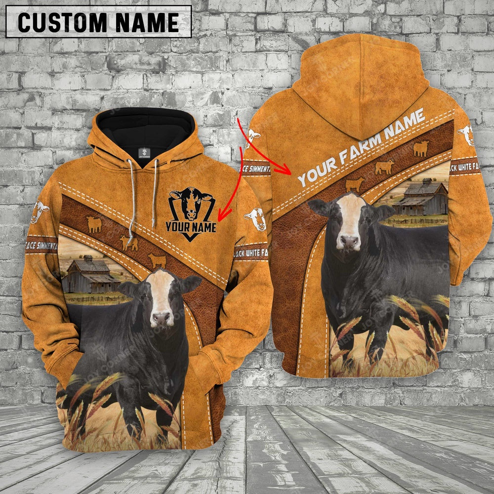 Farm Custom Name Black White Face Simmental Hoodie, Farmer Hoodie, Custom Farm Shirts, Farmer T Shirt