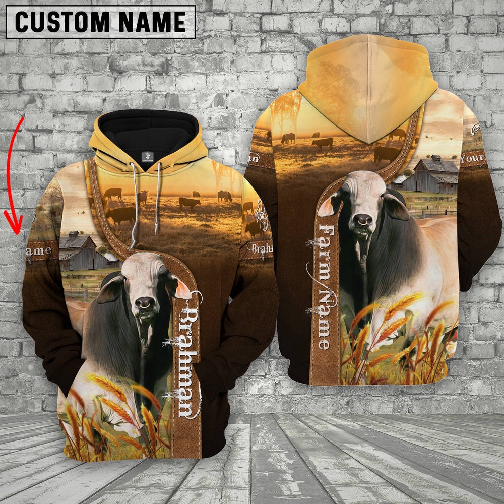 Farm Custom Name Brahman Brown Gold 3D Printed Hoodie, Farmer Hoodie, Custom Farm Shirts, Farmer T Shirt