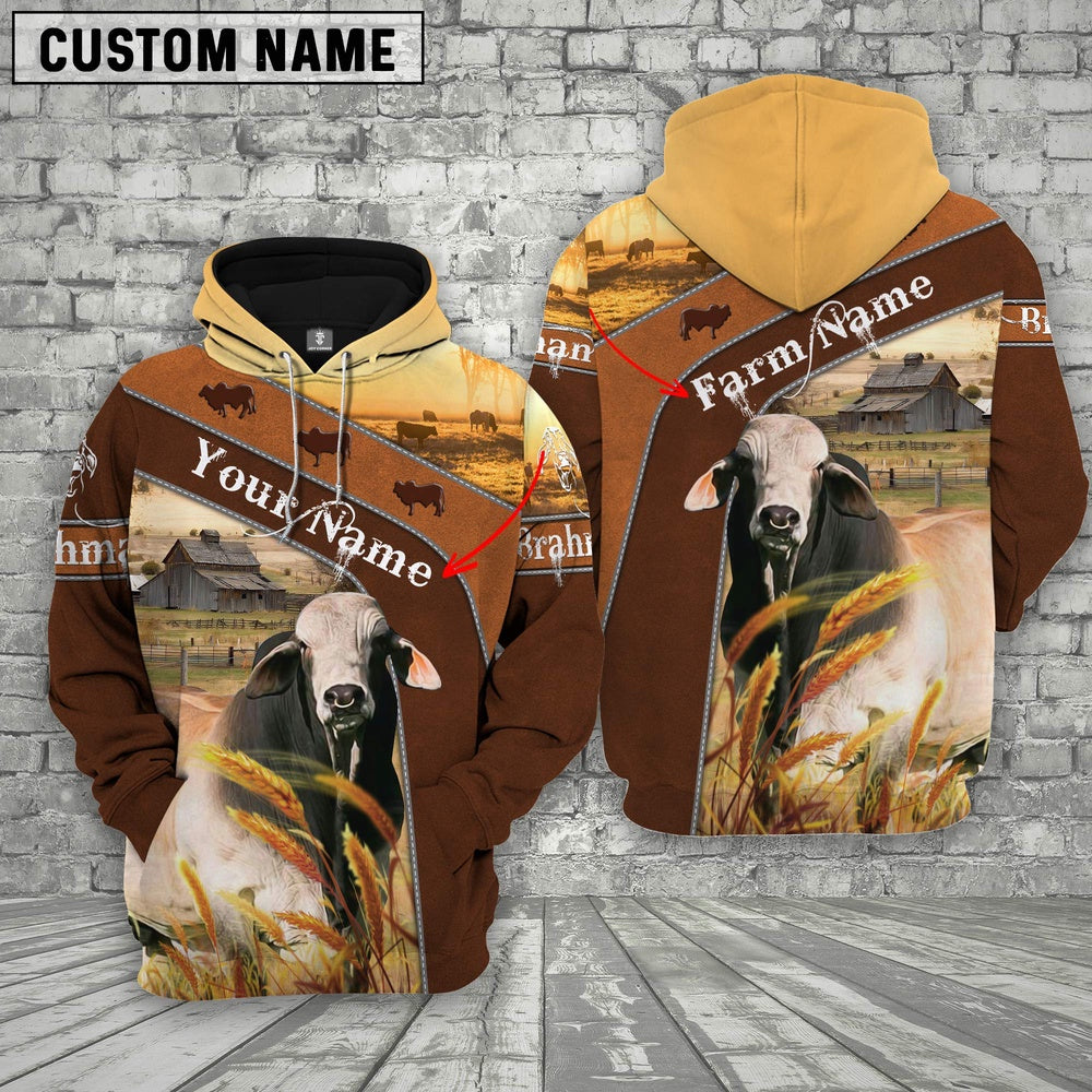 Farm Custom Name Brahman Cattle On Farm 3D Printed Hoodie, Farmer Hoodie, Custom Farm Shirts, Farmer T Shirt