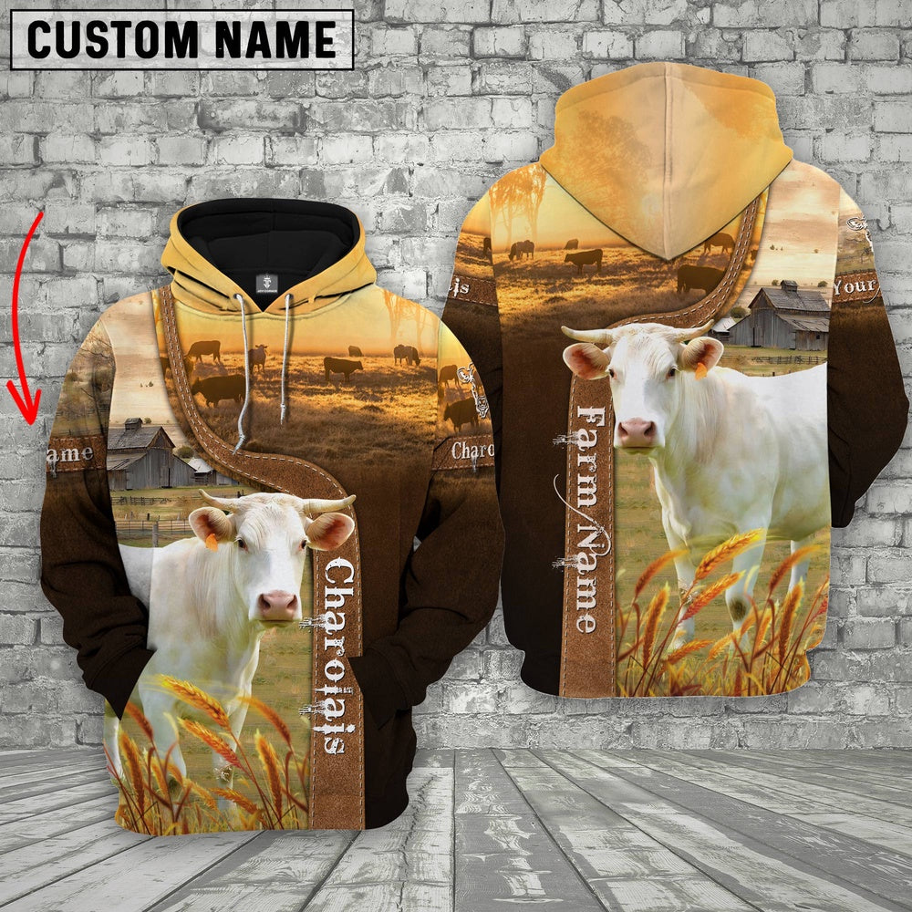 Farm Custom Name Charolais Brown Gold 3D Printed Hoodie, Farmer Hoodie, Custom Farm Shirts, Farmer T Shirt