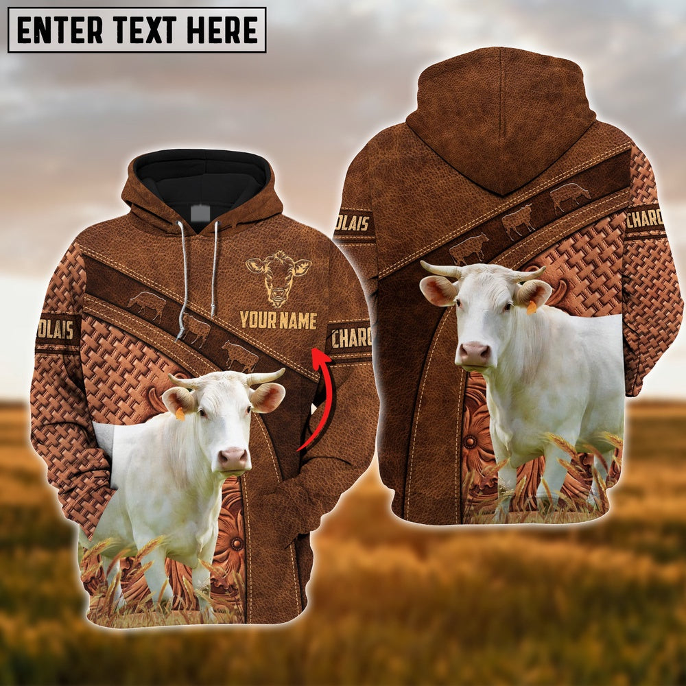 Farm Custom Name Charolais Cattle Brown 3D Printed Hoodie, Farmer Hoodie, Custom Farm Shirts, Farmer T Shirt