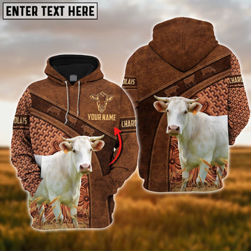 Farm Custom Name Charolais Cattle Brown 3D Printed Hoodie, Farmer Hoodie, Custom Farm Shirts, Farmer T Shirt