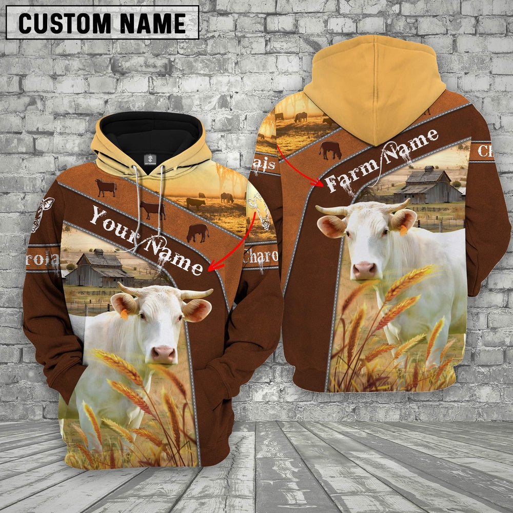 Farm Custom Name Charolais Cattle On Farm 3D Printed Hoodie, Farmer Hoodie, Custom Farm Shirts, Farmer T Shirt