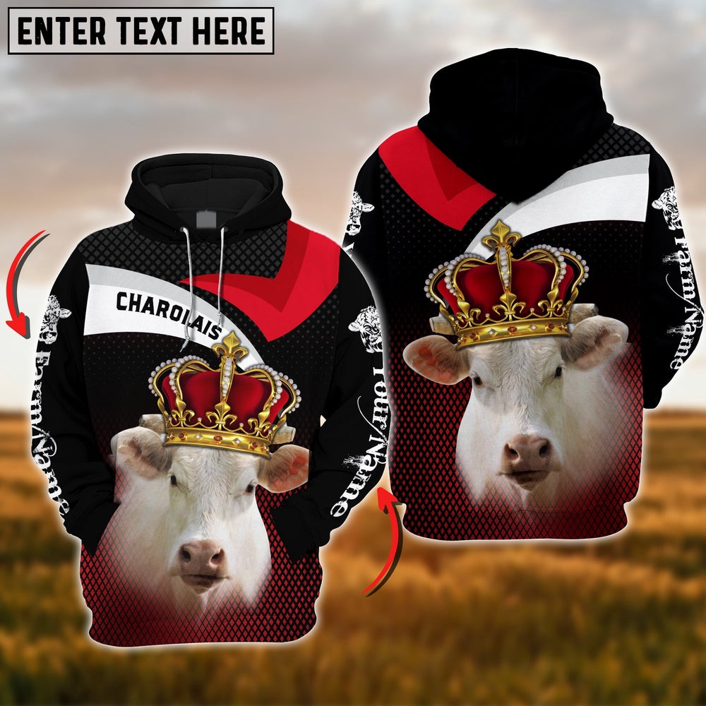 Farm Custom Name Charolais Cattle Wear Crown 3D Printed Hoodie, Farmer Hoodie, Custom Farm Shirts, Farmer T Shirt