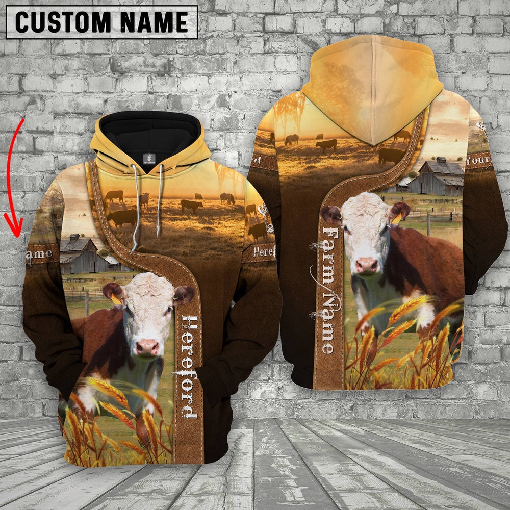 Farm Custom Name Hereford Brown Gold 3D Printed Hoodie, Farmer Hoodie, Custom Farm Shirts, Farmer T Shirt