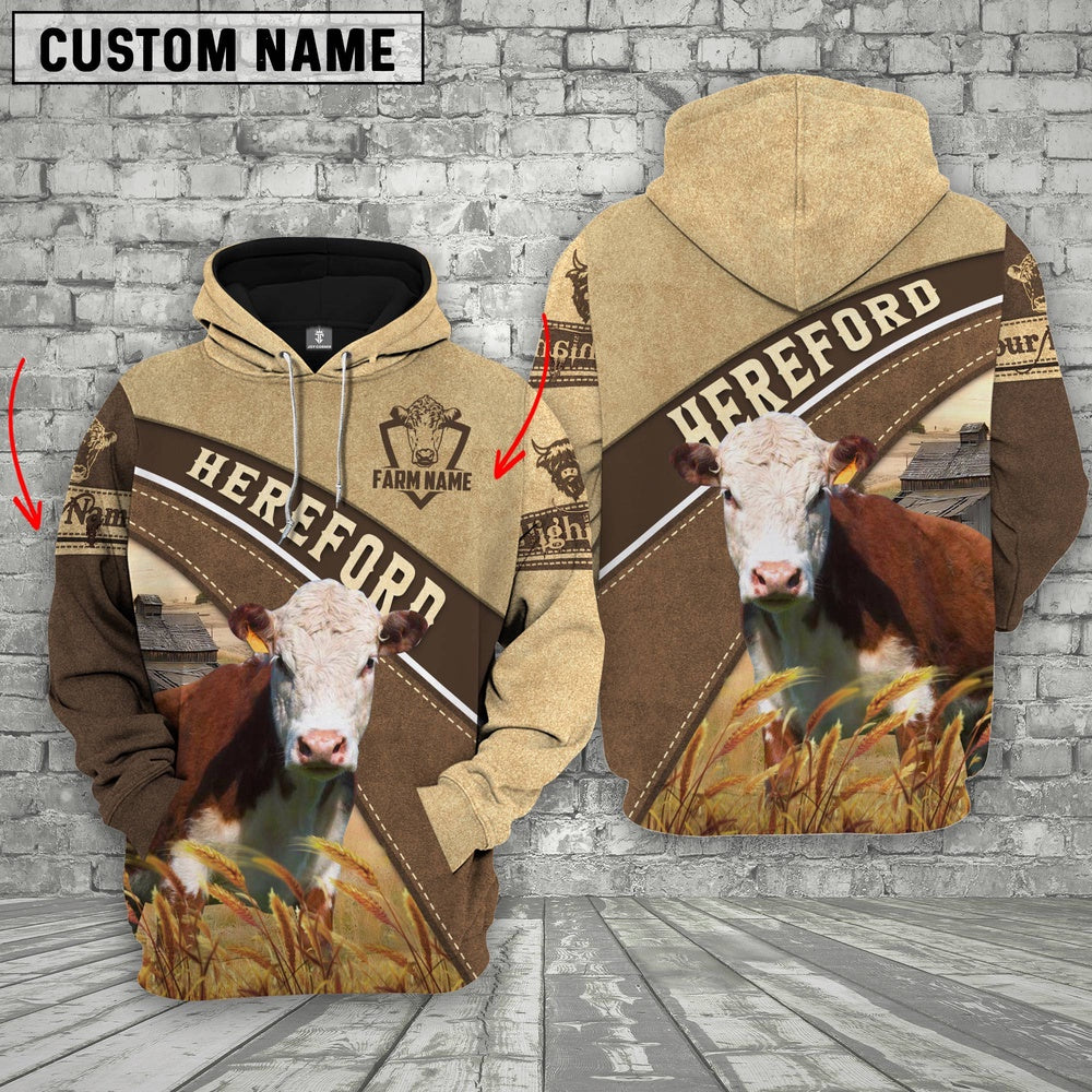 Farm Custom Name Hereford Cattle 3D Printed Hoodie, Farmer Hoodie, Custom Farm Shirts, Farmer T Shirt