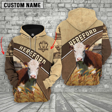 Farm Custom Name Hereford Cattle 3D Printed Hoodie, Farmer Hoodie, Custom Farm Shirts, Farmer T Shirt