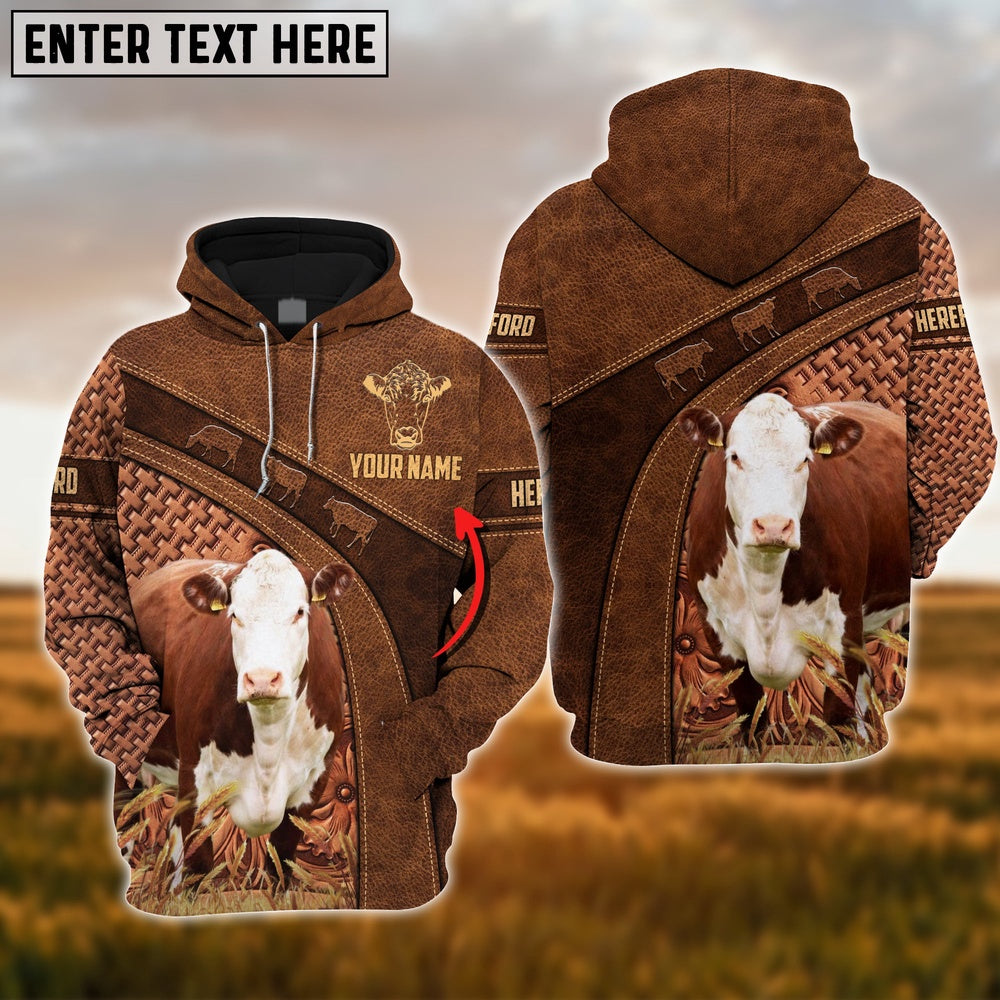Farm Custom Name Hereford Cattle Brown 3D Printed Hoodie, Farmer Hoodie, Custom Farm Shirts, Farmer T Shirt