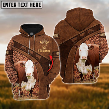 Farm Custom Name Hereford Cattle Brown 3D Printed Hoodie, Farmer Hoodie, Custom Farm Shirts, Farmer T Shirt
