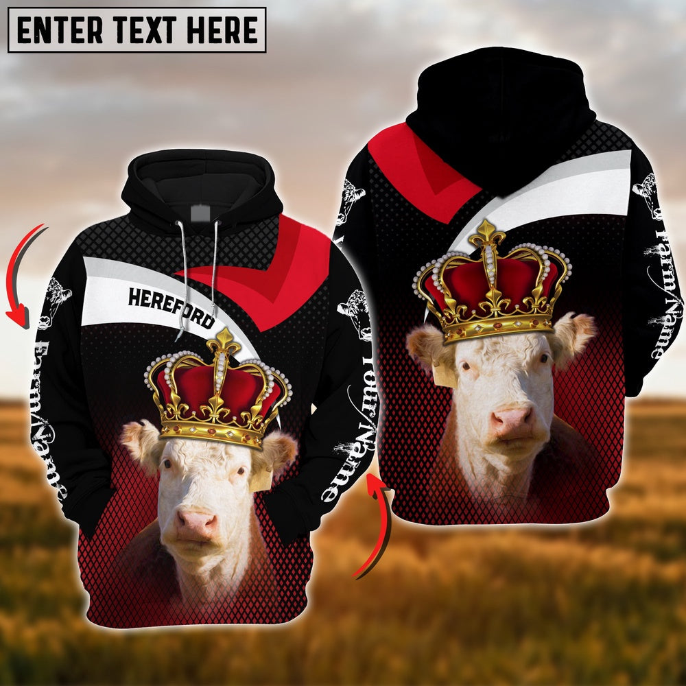 Farm Custom Name Hereford Cattle Wear Crown 3D Printed Hoodie, Farmer Hoodie, Custom Farm Shirts, Farmer T Shirt