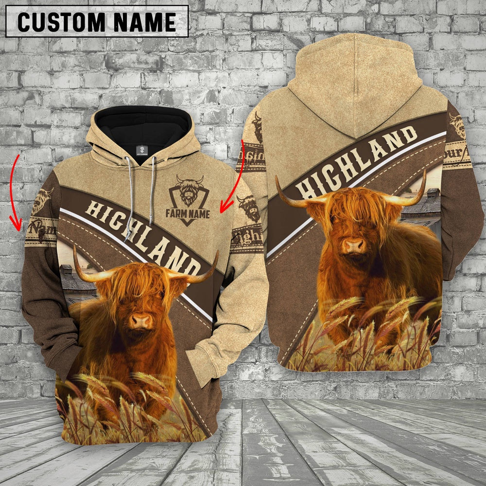 Farm Custom Name Highland Cattle 3D Printed Hoodie, Farmer Hoodie, Custom Farm Shirts, Farmer T Shirt
