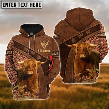 Farm Custom Name Highland Cattle Brown 3D Printed Hoodie, Farmer Hoodie, Custom Farm Shirts, Farmer T Shirt