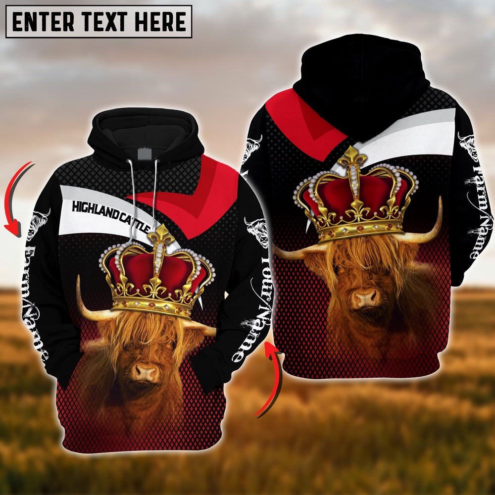 Farm Custom Name Highland Cattle Wear Crown 3D Printed Hoodie, Farmer Hoodie, Custom Farm Shirts, Farmer T Shirt