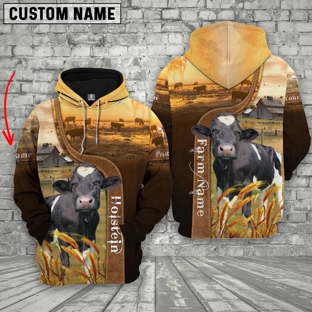 Farm Custom Name Holstein Brown Gold 3D Printed Hoodie, Farmer Hoodie, Custom Farm Shirts, Farmer T Shirt