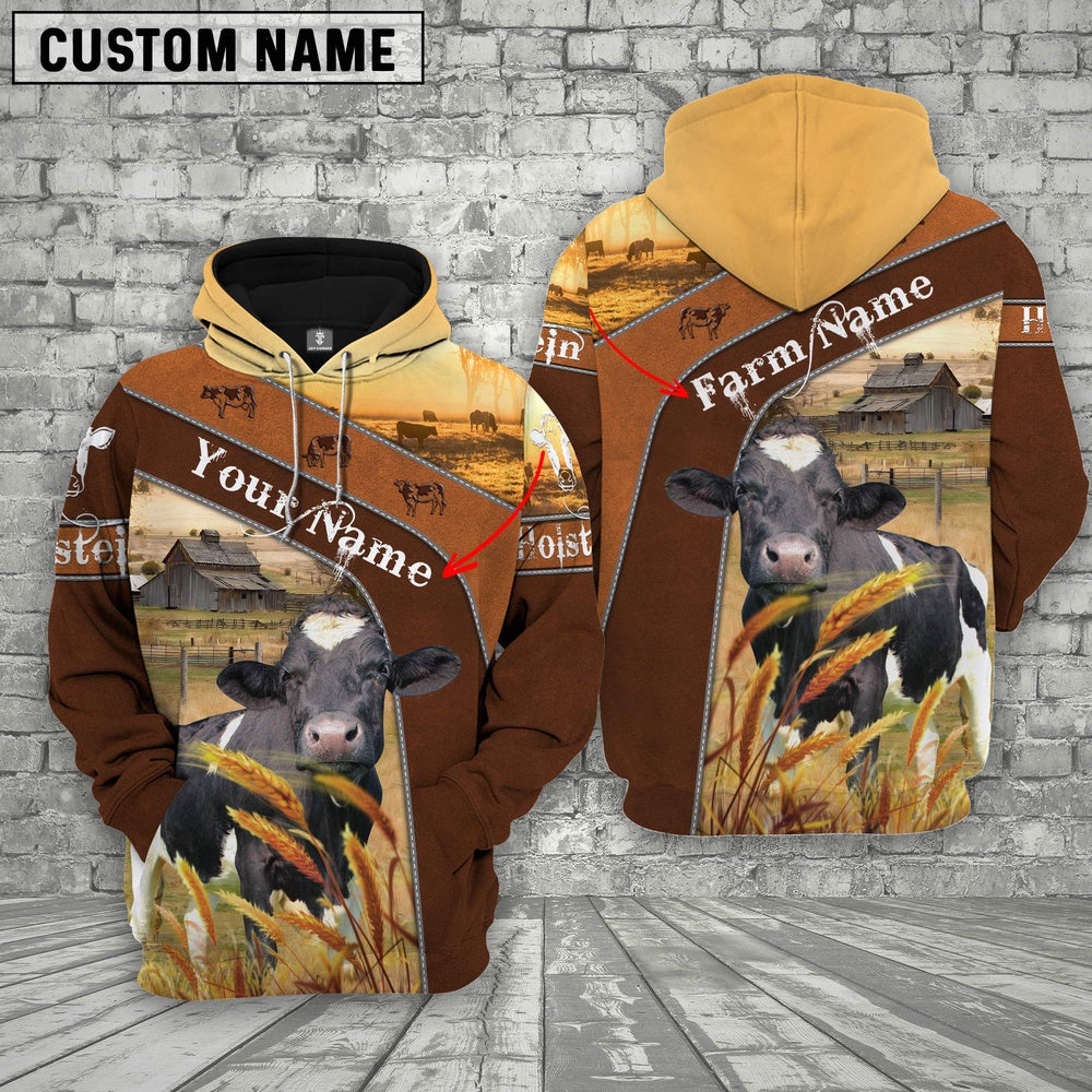 Farm Custom Name Holstein On Farm 3D Printed Hoodie, Farmer Hoodie, Custom Farm Shirts, Farmer T Shirt
