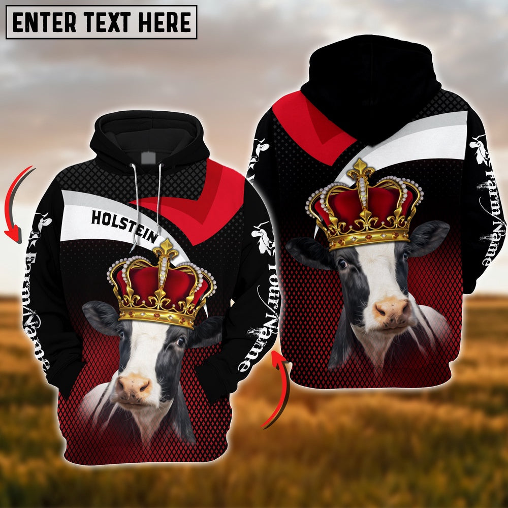 Farm Custom Name Holstein Wear Crown 3D Printed Hoodie, Farmer Hoodie, Custom Farm Shirts, Farmer T Shirt