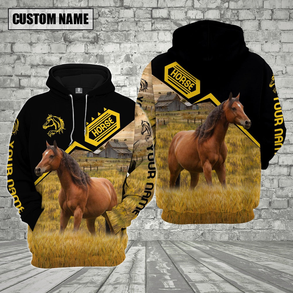 Farm Custom Name Horse Black Yellow 3D Printed Hoodie, Farmer Hoodie, Custom Farm Shirts, Farmer T Shirt