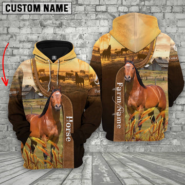 Farm Custom Name Horse Brown Gold 3D Printed Hoodie, Farmer Hoodie, Custom Farm Shirts, Farmer T Shirt