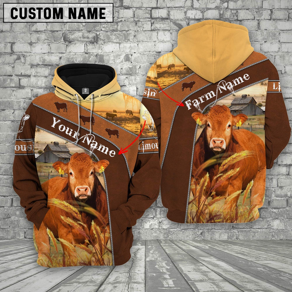 Farm Custom Name Limousin Cattle On Farm 3D Printed Hoodie, Farmer Hoodie, Custom Farm Shirts, Farmer T Shirt