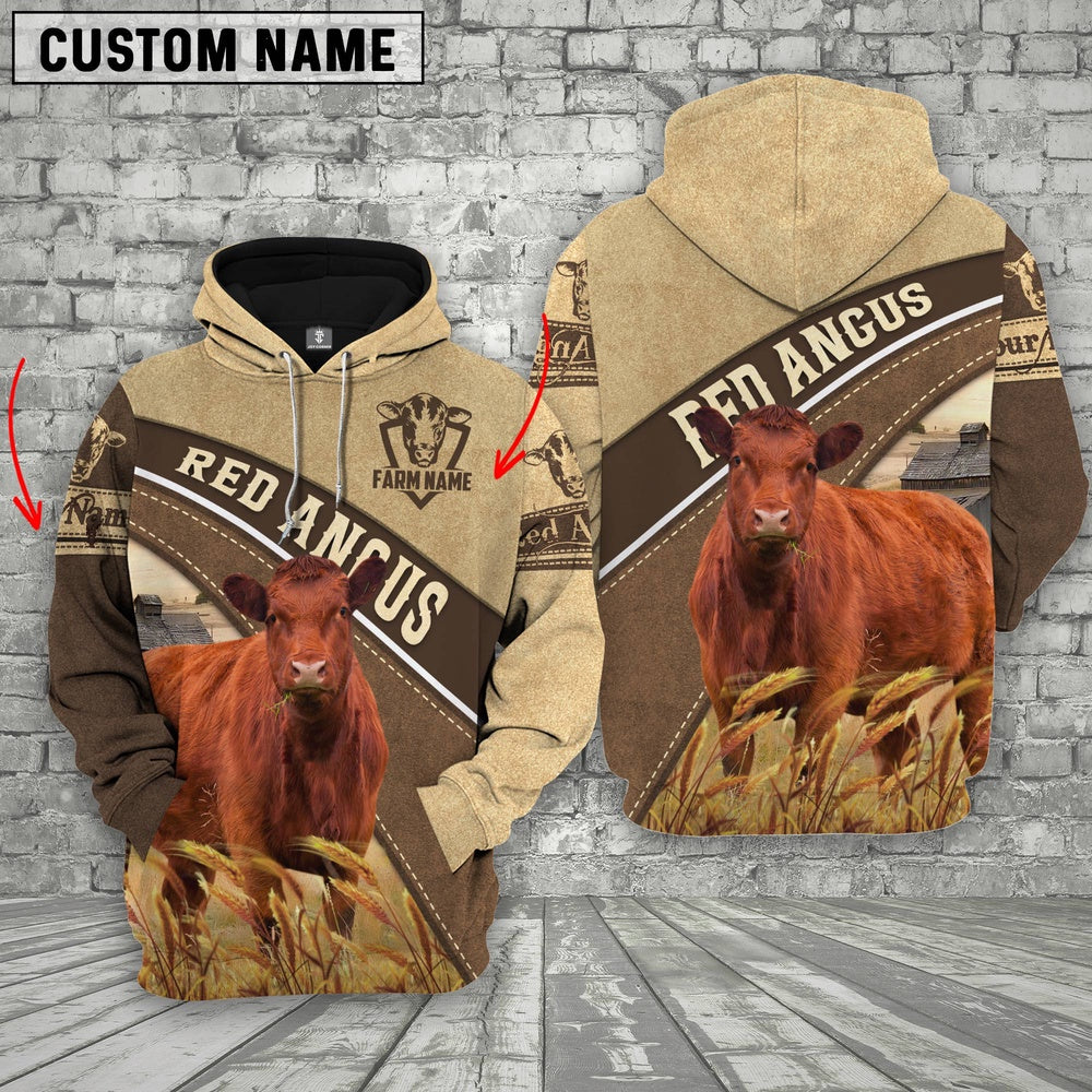 Farm Custom Name Red Angus 3D Printed Hoodie, Farmer Hoodie, Custom Farm Shirts, Farmer T Shirt